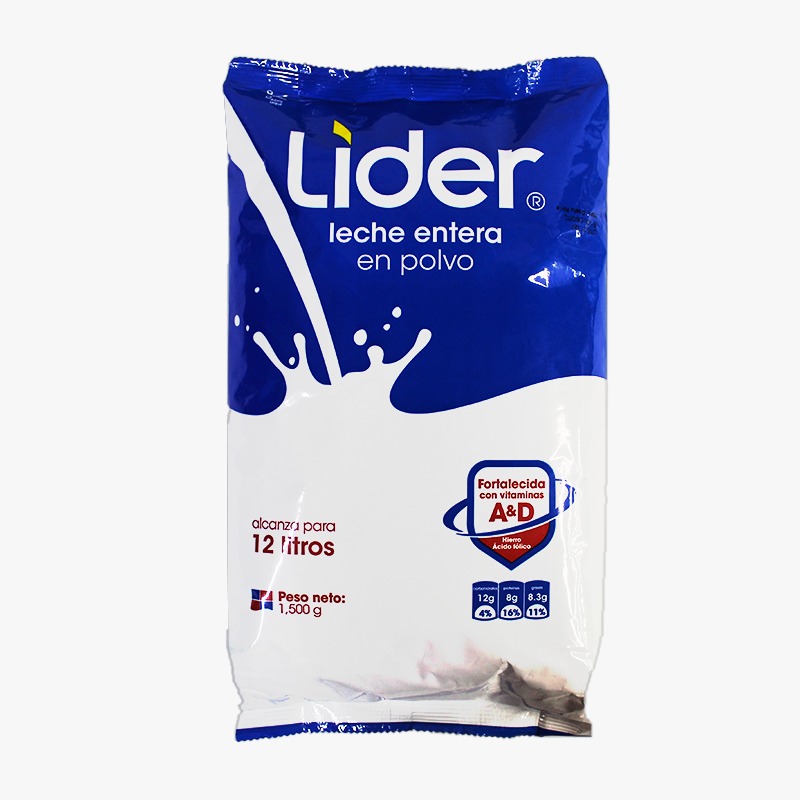 Bolsa Líder Leche Entera en Polvo 1.5 kg que rinde 12 litros